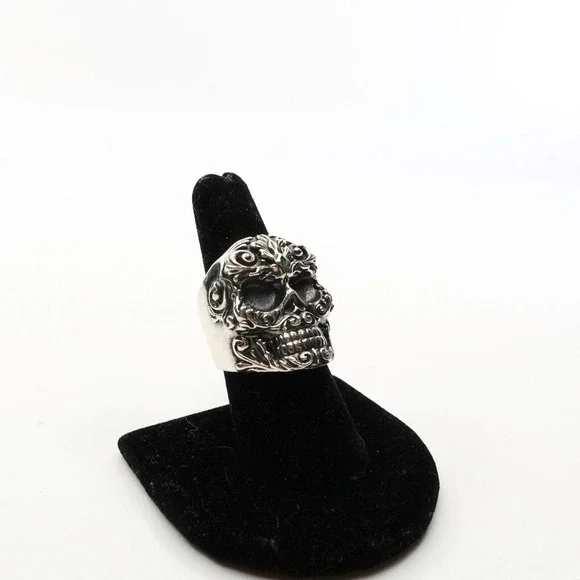 King Baby Studio Floral Scroll Belief Skull Ring Silver .925 MSRP $615 Size 8 - Picture 10 of 12
